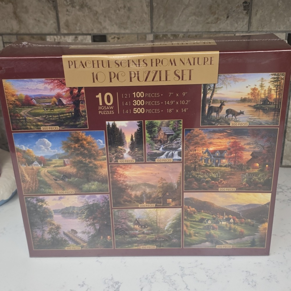 Peaceful Nature Scenes, 10 Puzzle Set, 100 Piece, 300 Piece, 500 Piece Puzzles